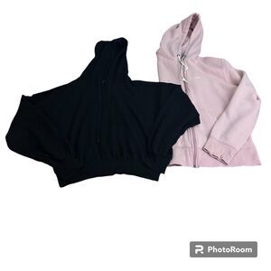 UNBRANDED 2pc Hoodie Bundle 1 Full Zip Pink 1 Pullover Cropped Cynch Waist Black